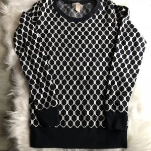 Navy and white honeycomb print sweater